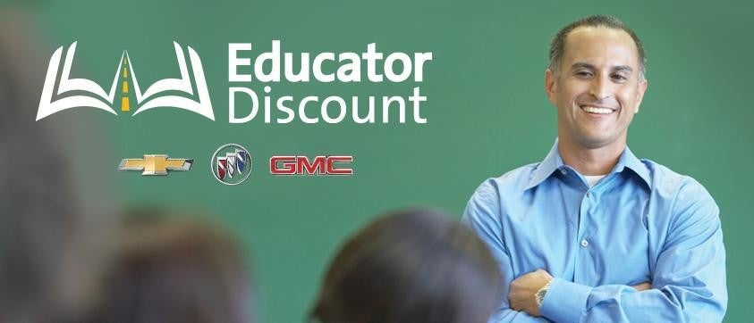 Image promoting educator discounts at car dealerships, featuring a teacher with a car and discount signage.
